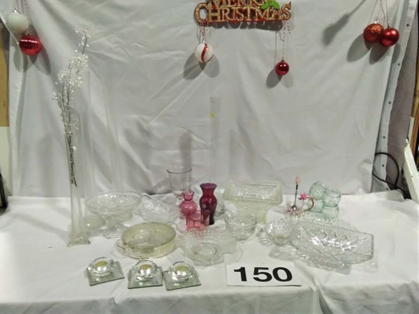 lot 150 glass ware, dishes, vases, serving dishes etc