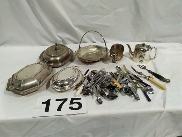 lot 175 quantity of metal ware & cutlery