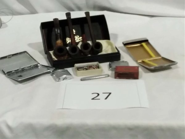 lot 027 pipes, lighters, cigarette cases,