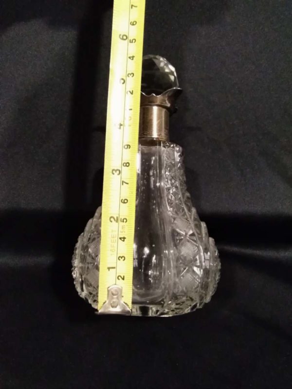 lot 043 cut glass tall perfume bottle with sterling silver collar - Image 3