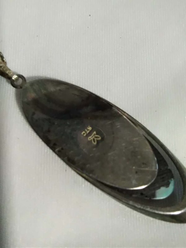 lot 064 sterling silver abalone pendant & ring ( clasp is damaged) - Image 5