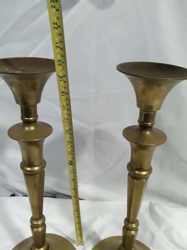 lot 083 large brass candle sticks approx 49cm ( one has a hole in base) - Image 2