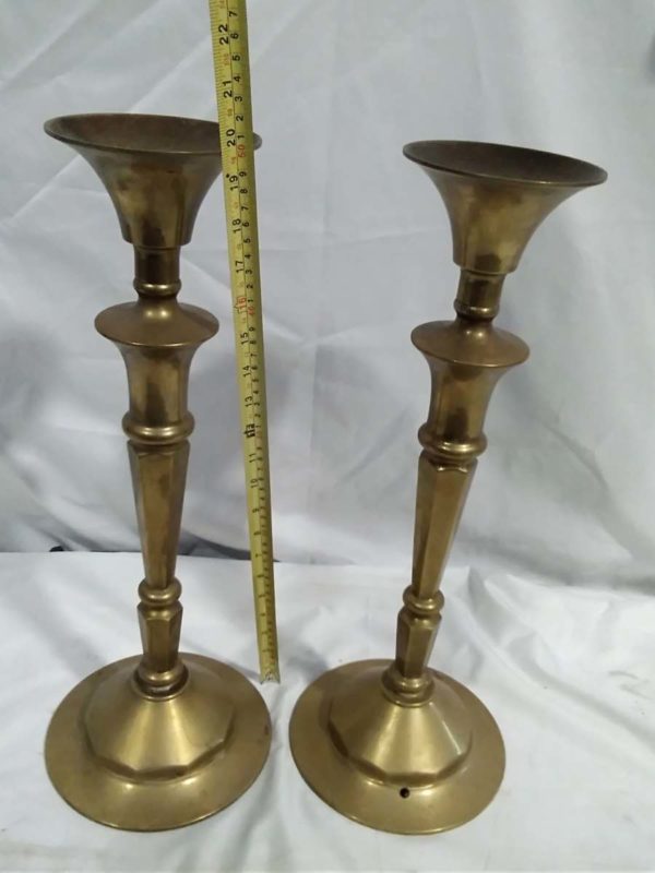 lot 083 large brass candle sticks approx 49cm ( one has a hole in base) - Image 3