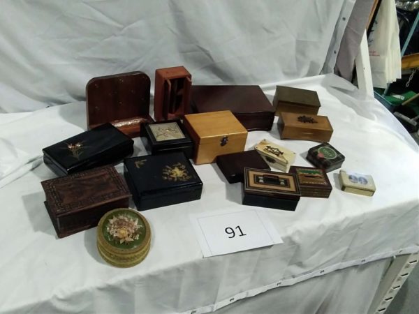 lot 091 various boxes – jewellery & trinket boxes, money tin etc