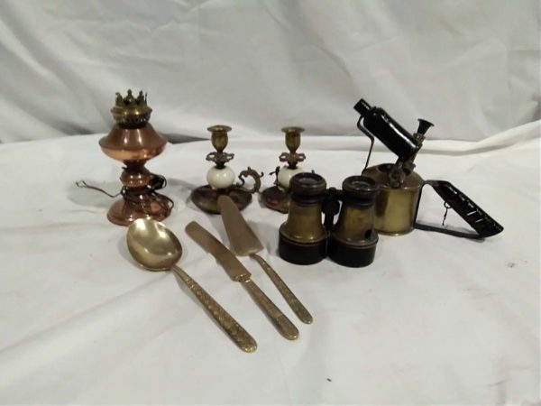 lot 094 metal ware inc blow torch, candles sticks etc