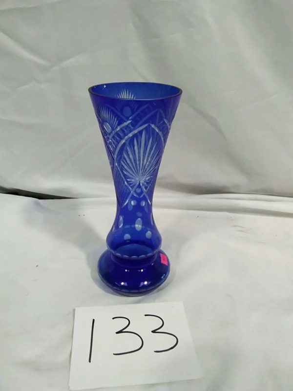 lot 133 tall Bohemian Crystal cut glass vase