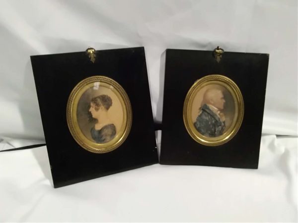 lot 138 pair of antique hand coulored miniature portraits