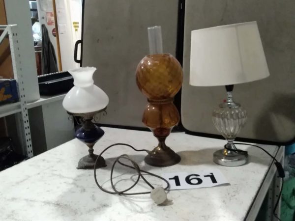 lot 162 3 lamp, inc 2 oil lamps converted to electric on e amber coloured