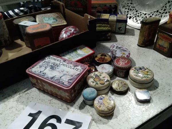 lot 167 advertising tins & large metal charger - Image 5