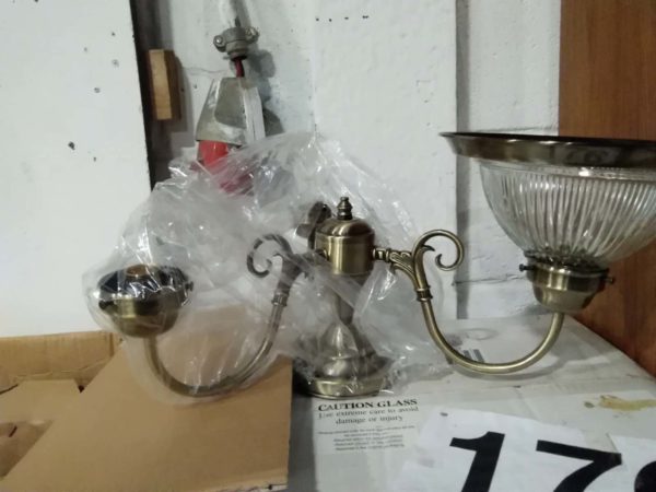 lot 176 2 ceiling light fixtures bronze coloured with glass shades ( one complete & one with one broken shade) - Image 2