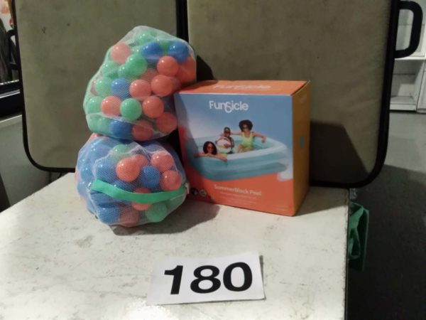 lot 180 as new swimming pool 2.01m & 2 bags of balls