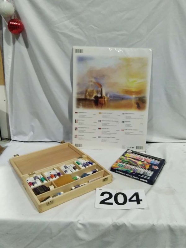 lot 204 artist canvas pad, paint box & contents, etc. - Image 2