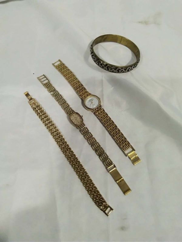 lot 223 ladies watches x2 ( one marked 18k plate Rolex) & 2x bracelets