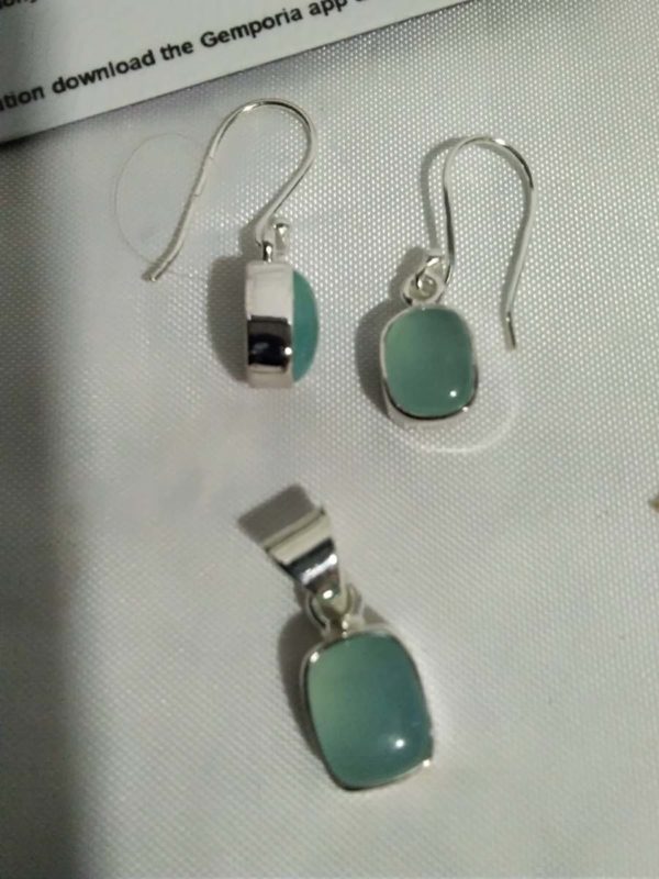 lot 234 8.5 aqua chalcedony sterling silver earrings & pendant set - Image 4