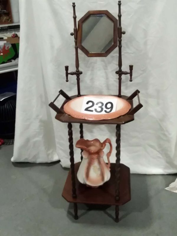 lot 239  wash  stand with jug/ bowl & candle holders