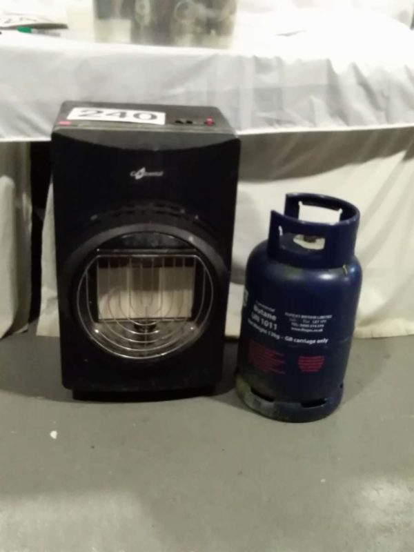 lot 240 Calor gas fire(black) with regulator & gas bottle