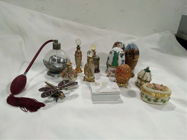 lot 242 ornate perfume bottles & trinket pots