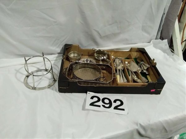 lot 292 mixed metal & plated ware & ham carving stand