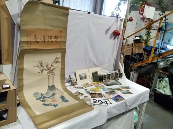 lot 294 qty of ephemera, stamps & rolled chinese watercolour