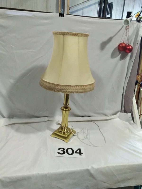 lot 304 Tall brass table lamp with shade & bulb