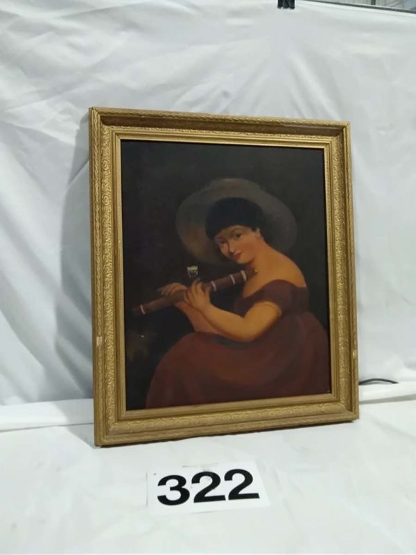 lot 322 antique original oil Dutch style lady 29″ x 25″