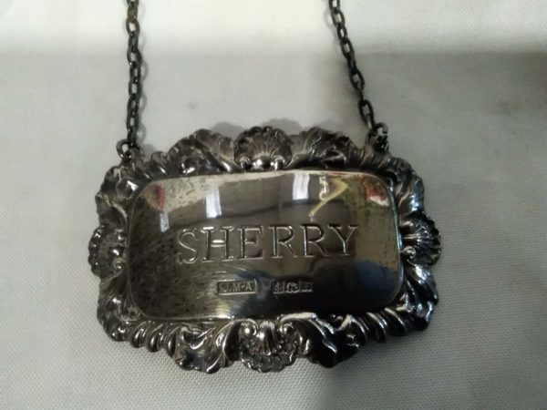 lot 349 vintage sterling silver decanter label-sherry