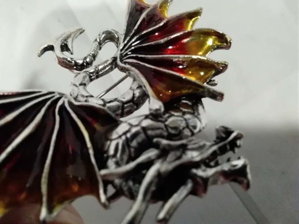 lot 374 amber coloured enamel flying dragon brooch /pendant - Image 2