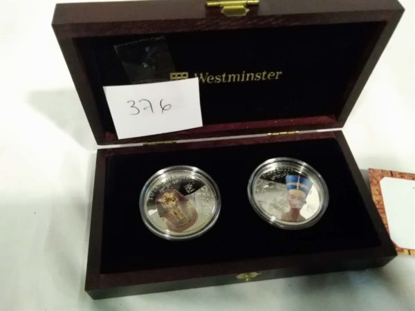 lot 376 The History of Egypt sterling silver pair of coins & COA