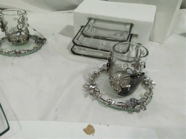 lot 419 glass candle holders & plates - Image 5