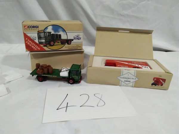 lot 428 Corgi Bedford removals & flatbed with barrels