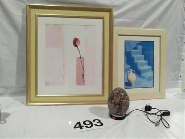 lot 493 3 framed prints & mosiac effect lamp - Image 2