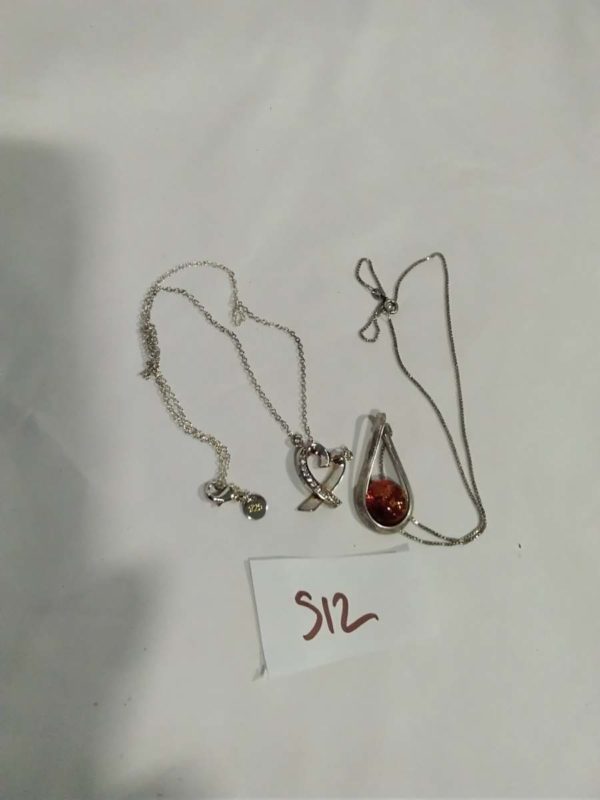 lot 512 2 sterling silver necklaces – Amber style & CZ - Image 2