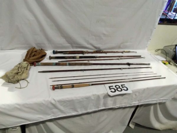 lot 585 vintage / antique fishing rods – 1 split cane & 2 rods