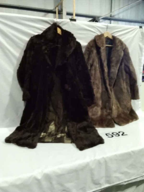 lot 592 vintage brown Fur Coats x2