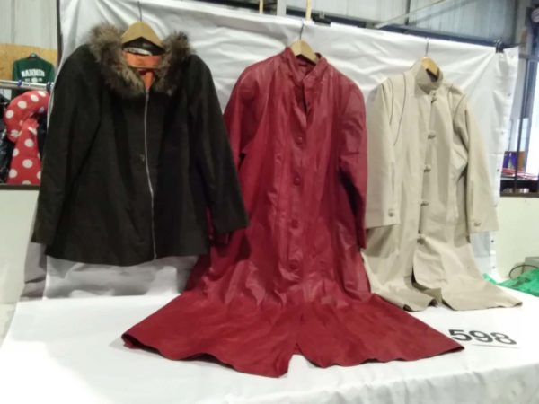 lot 598 3 vintage coats Inc red leather