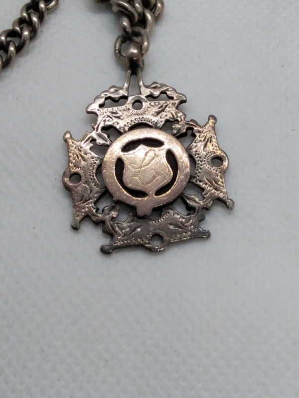 lot 645 Antique sterling silver Albert chain with medal - Image 4