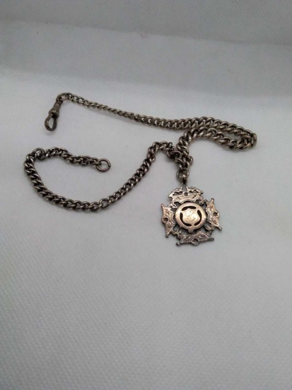 lot 645 Antique sterling silver Albert chain with medal - Image 3