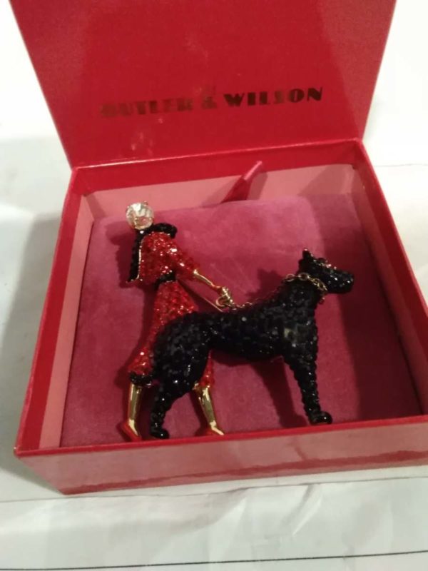 lot 658 boxed Butler & Wilson Brooch – woman walking dog - Image 2