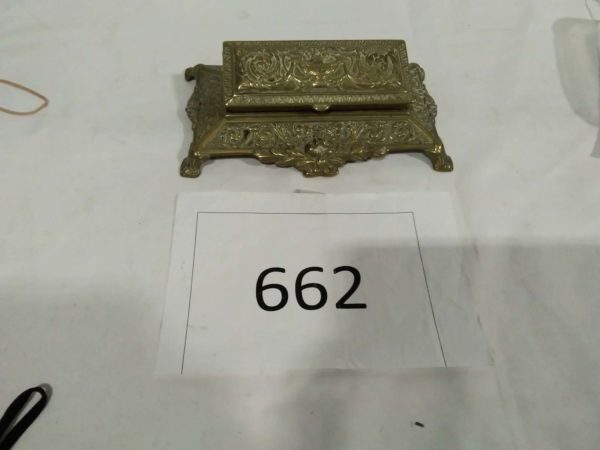 lot 662 vintage decorative brass desk tidy / stamp box