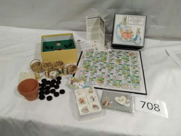 lot 708 Beatric Potter game, wooden building blocks & door plaque