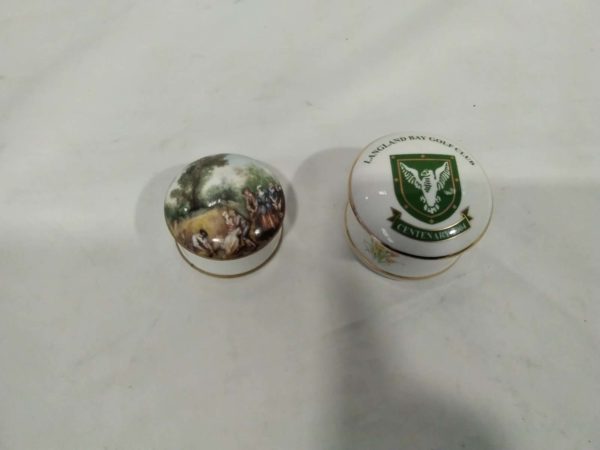 lot 741 2 x porceilain trinket boxes inlcuding Langladn Bay Golf Club