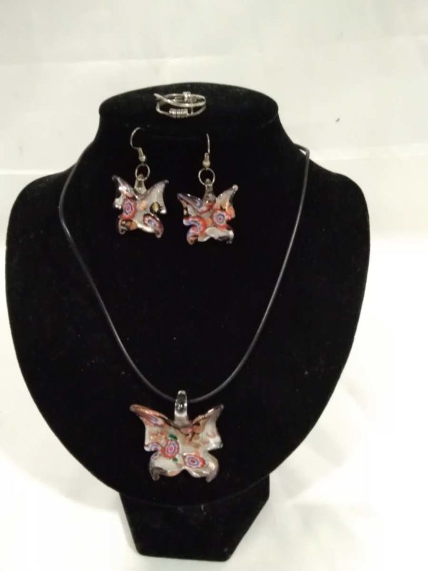 lot 767 glass butterfly & earring gift set and a sterling silver ring