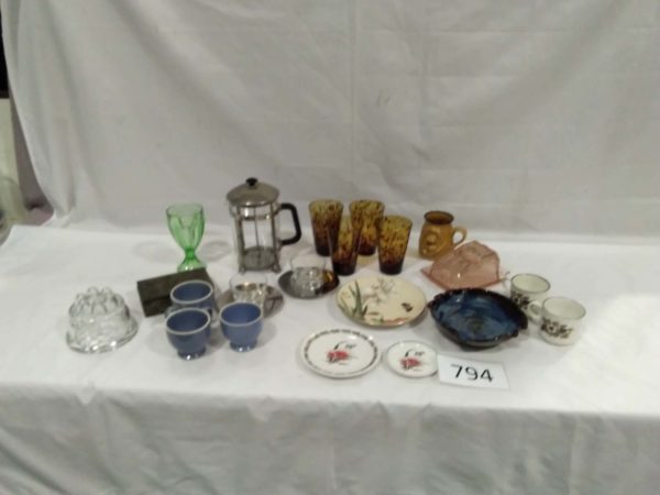 lot 794 British glass jelly mould, art deco butter dish, hand blown tumblers etc