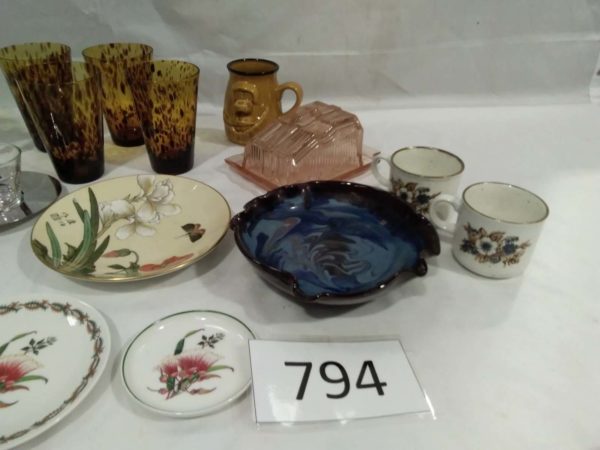 lot 794 British glass jelly mould, art deco butter dish, hand blown tumblers etc - Image 2