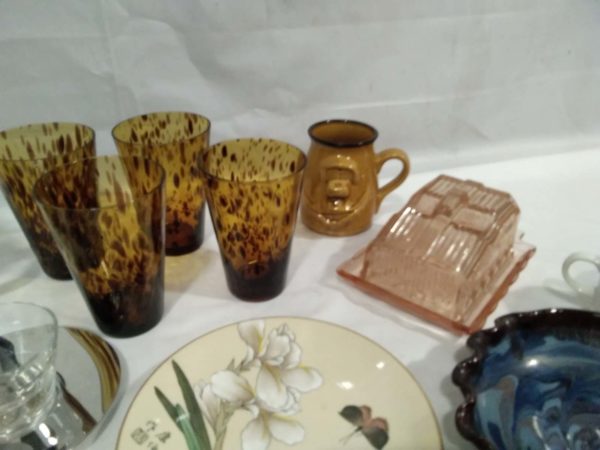 lot 794 British glass jelly mould, art deco butter dish, hand blown tumblers etc - Image 13