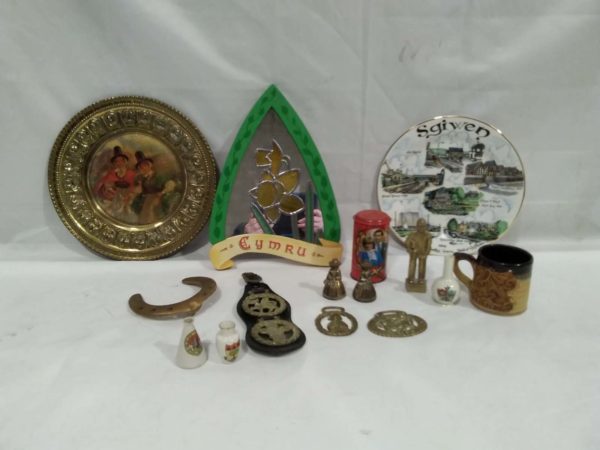 lot 795 Welsh items, brass, pottery, mirror