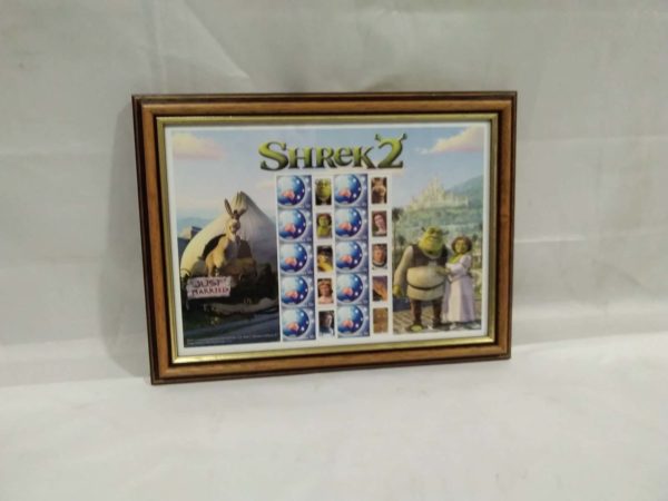 lot 800 Shrek framed souvenir stamp sheet to celebrate the second film