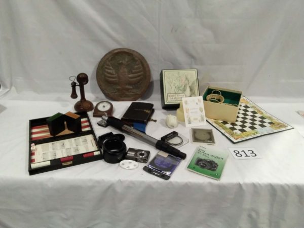 lot 813 mixed box inc bible ,Beatrix potter draughts, wooden items etc - Image 2