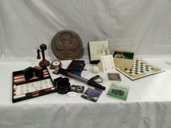 lot 813 mixed box inc bible ,Beatrix potter draughts, wooden items etc