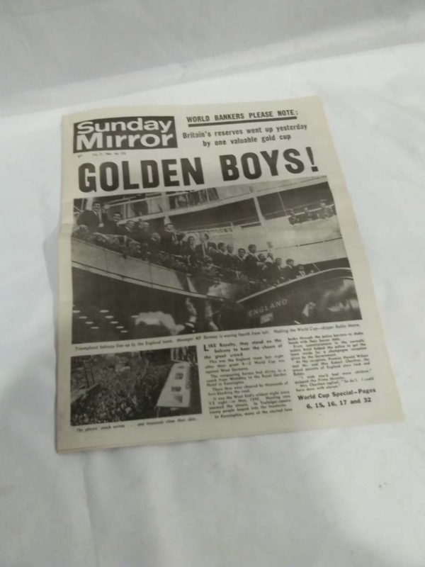 lot 824 news paper July 31st 1966 golden boys England team coming home ( possible replica)